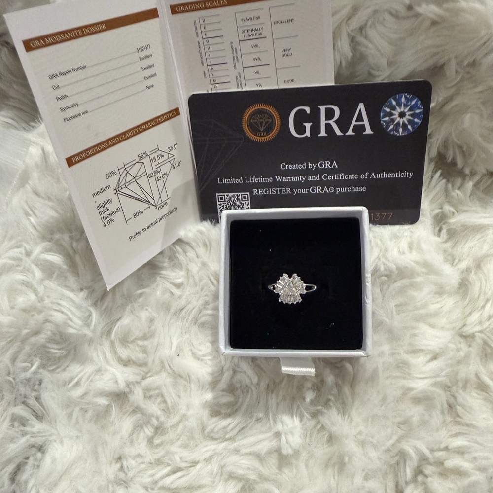 Moissanite Silver Floral Ring